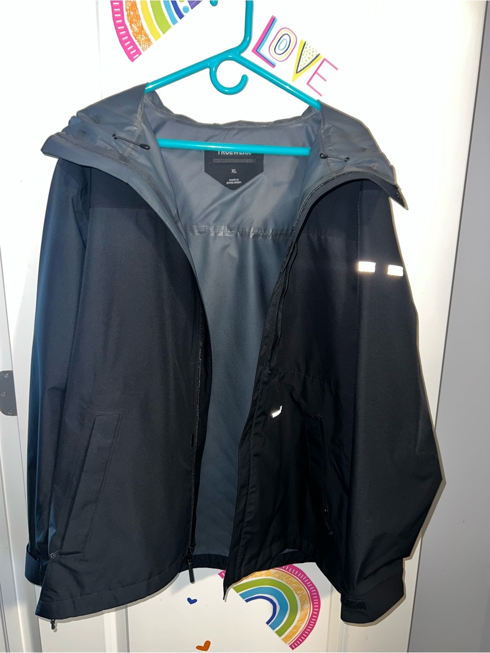 Men's Black Hooded Raincoat with Gray Lining